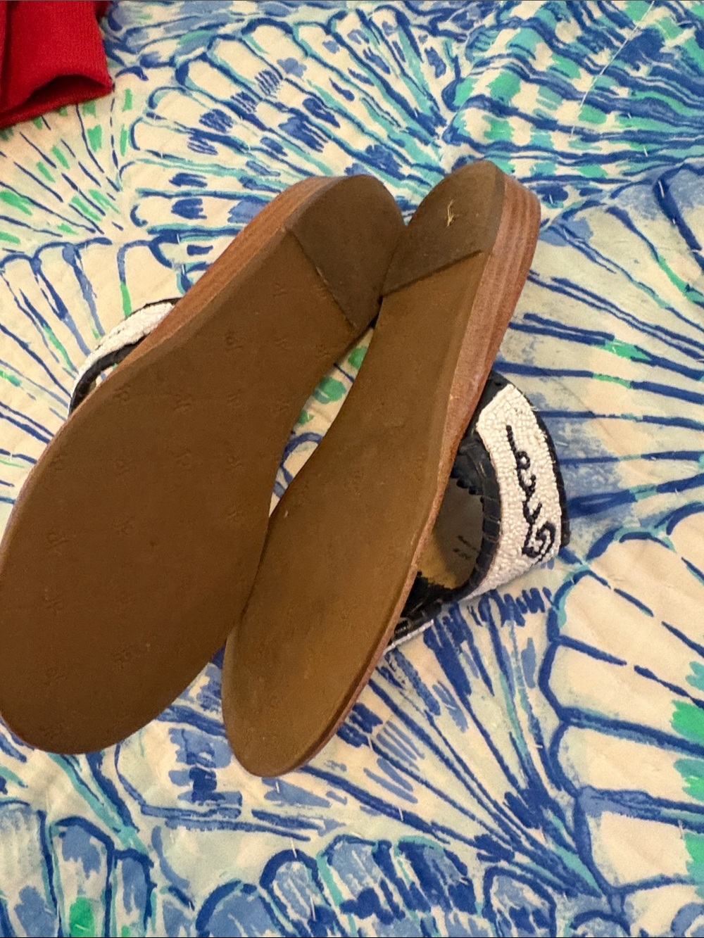 Jack Rogers White & Navy Beaded Nautical Anchor Thong Sandals - Picture 2 of 3